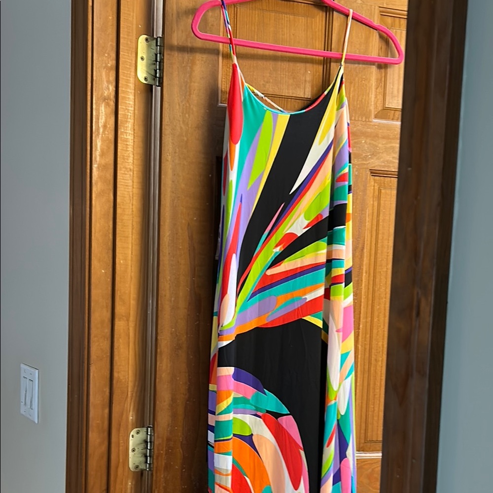 Vibrant Pink and Blue Spaghetti Strap Maxi Dress